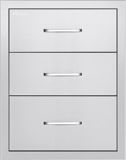 VEVOR Outdoor Kitchen Drawers 18.11" W x 23.23" D x 23.23" H, Triple-Access Stainless Steel BBQ Drawers with Handles, BBQ Island Drawer for Outdoor Kitchens or Barbeque Island Patio Grill Station