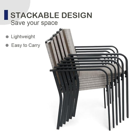 Anmutig Stackable Outdoor Dining Chairs Set of 6, Textilene Fabric, Breathable - Image 7