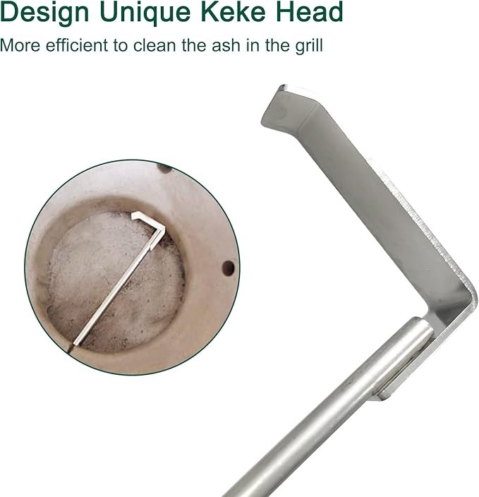 26.5" BBQ Ash Tool Poker Rake, Charcoal and Grill Cleaning Ash Tools for Big Green Egg, Kamado Joe and Other Charcoal Grills Corner Cleaner Accessories