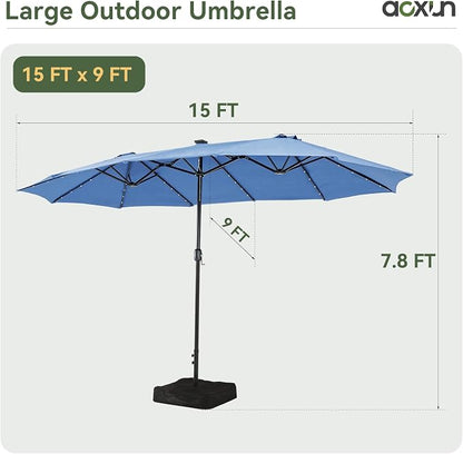 Aoxun 15ft Patio Umbrella with Base & Solar LED Lights, Outdoor Double-Sided - Image 2
