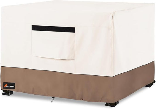 Fire Pit Cover Square, Outdoor Heavy Duty Durable 600D Tear-Resistant 100% Waterproof 30-32 Inch Fire Pit Cover, Patio Weatherproof Square Fire Table Protector, Beige 32" L x 32" W x 24" H