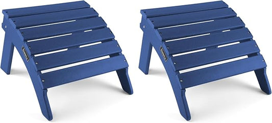 FUNBERRY Folding Adirondack Ottoman Set of 2, HDPE All Weather Outdoor Foot Rest, Easy Storage Patio Footstool, Ottomans and Footstools for Outside