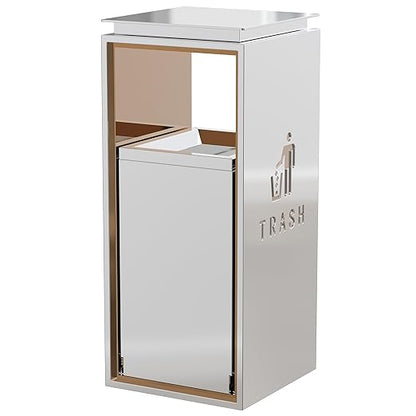 Commercial Trash Can - 42L Heavy Duty Stainless Steel Garbage Bin with Lid & Liner, Fingerprint-Resistant Indoor Outdoor Waste Container for Restaurant,Hotel,Shopping mall,13"x13"x30"