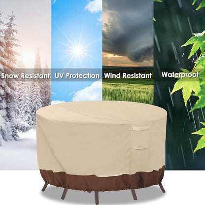 Vailge Round Patio Furniture Covers, 100% Waterproof Outdoor Table Chair Set Covers, Anti-Fading Cover for Outdoor Furniture Set, UV Resistant (Beige&brown, 96"DIAx28"H)