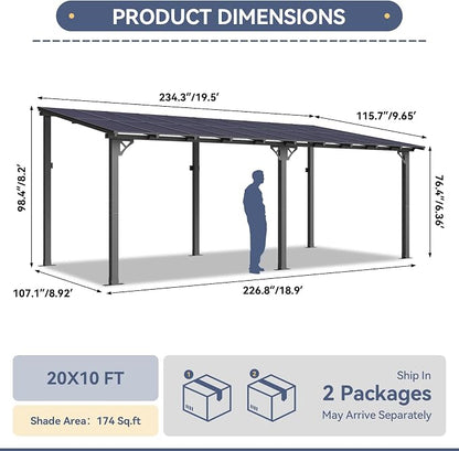 10' X 20' Lean to Gazebo Pergola, Metal Outdoor Gazebos | Wall Mounted Gaebos - Image 3