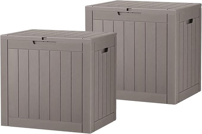 32 * 2 Gallon Outdoor storage deck Box Waterproof ，garden tool,backyard cushion,poolside toy storage,Smalldelivery boxes for outside,Two Boxes/set (Wood-like Striped Gray
