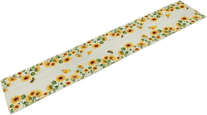 Sunflower Table Runner, Yellow Floral Flower Butterfly Country Rustic Table Runner for Outdoor Home Party Kitchen Dining Holiday 13x60in