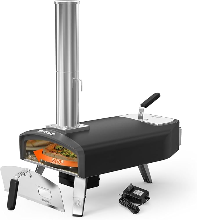 Mimiuo Outdoor Pizza Oven 12“ Wood Charcoal Fired Pizza Oven with Rotating Round Pizza Stone, Portable Pizza Stove for Outside Backyard Camping Picnics