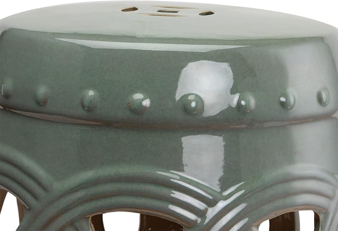Outsunny 14" x 17" Ceramic Garden Stool Strong Glazed Material Green | - Image 8