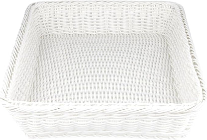 5 Pack Poly Wicker Bread Baskets 15.7x11.8x2.8 Inch, Restaurant-Grade Food Display Trays, Moisture-Resistant for Kitchen Storage/Tabletop Serving/Hotel Buffet (White)