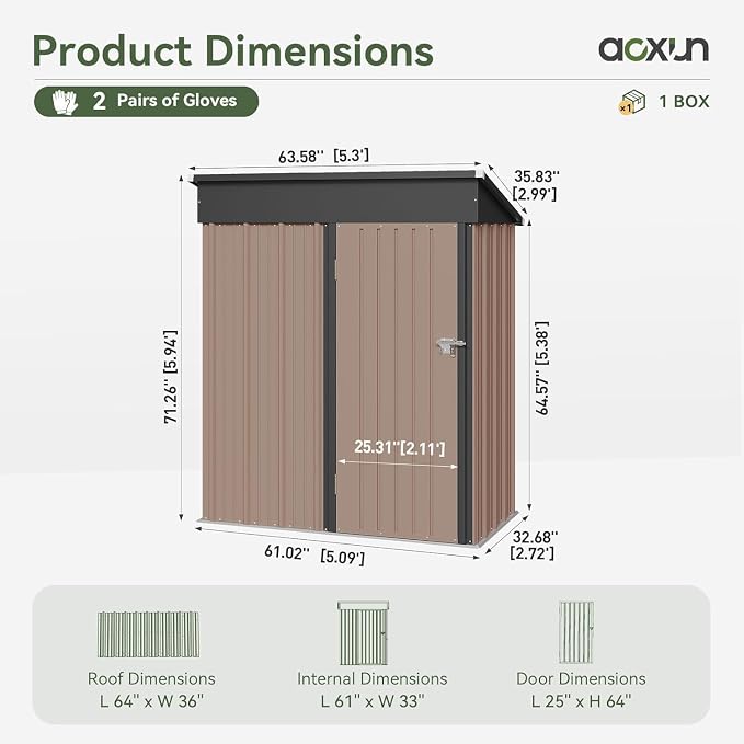 Aoxun 5x3 ft Outdoor Storage Shed - Image 2
