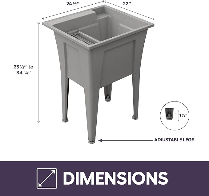 Freestanding Utility Sink with Two Handle Chrome Faucet - 24" Plastic Utility Sink for Garage, Laundry, Indoor and Oudoor Use - Laundry Tub Kit by Noah William Home - Grey (19.5 gal)