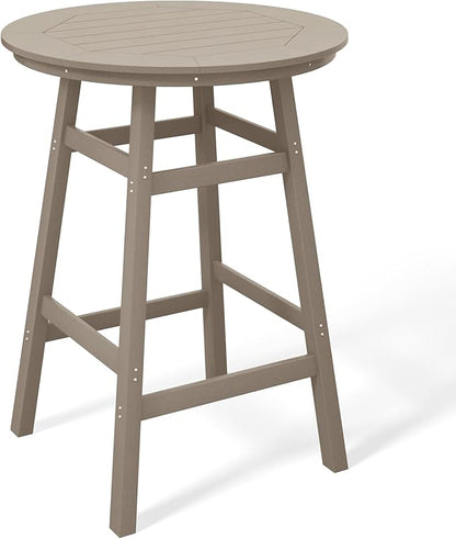 Costaelm Patio Bistro Table, 42" Counter Height Round Patio Cocktail Bar Table with Umbrella Hole, Outdoor Bistro Dining Pub Table for Front Porch Deck Backyard Garden, Weathered Wood
