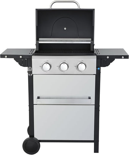 3-Burner Propane Gas BBQ Grill with Side Burner, 25650 BTU Output With Enameled Cast Iron Cooking Grids For Outdoor Barbecue, Stainless Steel