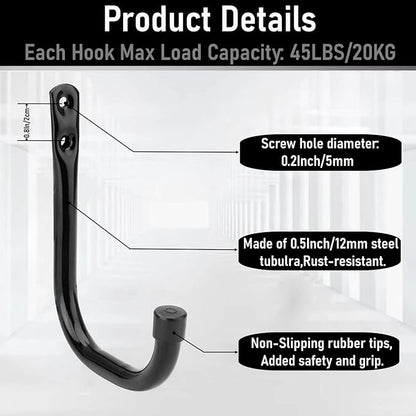 Garage Hooks, 6 Pack Heavy Duty Storage Hooks, 4.1Inch Garden Tool Utility Hooks, Fastening Hooks for Wall Mounting Load Capacity 45lbs
