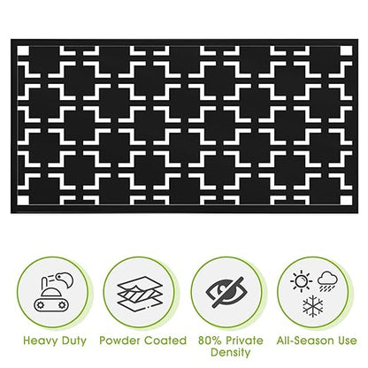 Casaphoria 72" H x 47" W Metal Outdoor Privacy Screen, Freestanding Decorative Divider for Patio, Deck, Balcony, and Garden with Stable Base, Black-Square