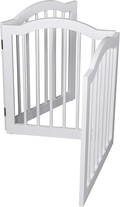 INTERNET'S BEST Arched Top Dog Gate | 3 Panel, 24" H Wooden Pet Barrier for Dogs or Cats | Freestanding Folding Room Divider for Doorways, Hallways, Stairs, and Porch | Portable, Extra Wide | White