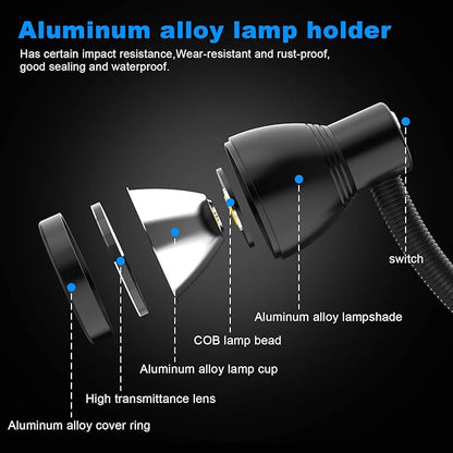 Flexible Work Light, 12W Machine Light, 1200 Lumen Flexible Work Light for Lathe milling Machine, Drilling Machine, Industrial Lighting, Workbench Lighting (1200LM Screw Mount Base)