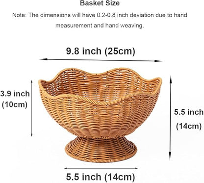 RT&BS Round Woven Fruit Basket for Counter, Christmas Food Bowl, Eco-Friendly Sturdy Stackable Woven Basket for Kitchen, Store, Restaurant, Party (Brown)