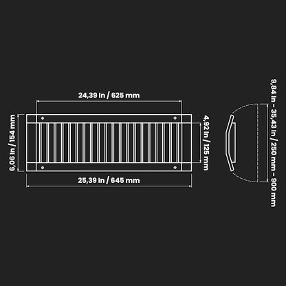 Repa Market 25" x 5" Inch Air Grille for Round Spiral Ducts - Adjustable Single Louvre Blade - Galvanized Ventilation Cover - Side Fit Round Surface Canal Ducting from 9.84" to 35.43" Inches