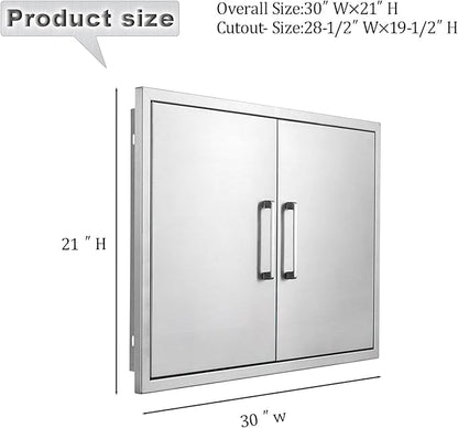 Outdoor Kitchen Door, 30" W21 H Outdoor Kitchen Access Door, Stainless Steel BBQ Double Door, Available for Outdoor Kitchen Island or Outdoor Kitchen.