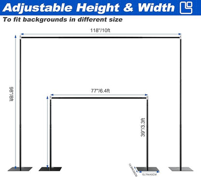 Pipe and Drape Backdrop Stand 8ftx10ft Adjustable Background Support System Heavy Duty Background Stand for Wedding Banquet Decorations Black