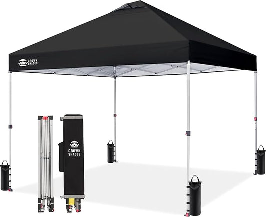 CROWN SHADES 12x12 Pop Up Canopy Outside Canopy, Patented One Push Tent Canopy with Wheeled Carry Bag, Bonus 8 Stakes and 4 Ropes, Black