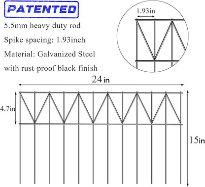 15 Pack 24" L x 15" H Animal Barrier Fence, Underground No Dig Fence Patented Product, 5.5mm Galvanized Stakes with 2 inch Spacing, Anti Digging for Dogs, Total 30Ft(L) X 15in(H) Black