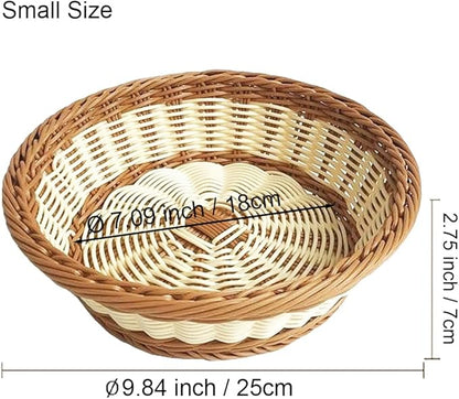 RT&BS Round Wicker Bread Basket, Christmas Food Baskets, Eco-Friendly Sturdy Stackable Fruit Basket for Kitchen, Store, Restaurant, Party (Bicolor, S)