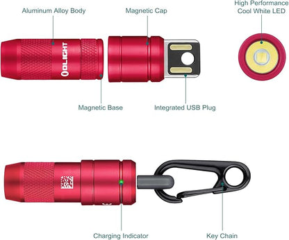 OLIGHT IMINI 2 EDC Rechargeable Keychain Flashlight, 50 Lumens Compact and Portable Mini LED Keyring Lights with Built-in Battery Ideal for Everyday Carry and Emergencies (Passionate Red)