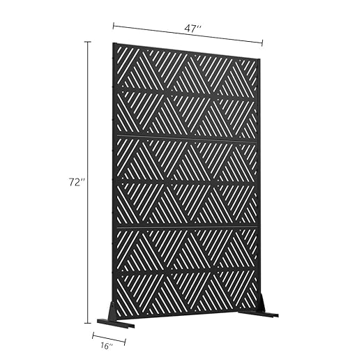 Casaphoria Metal Privacy Screen Outdoor, 72" H x 47" W Freestanding Decorative Privacy Screen for Patio Deck Balcony Garden with Stable Base, Triangular Black