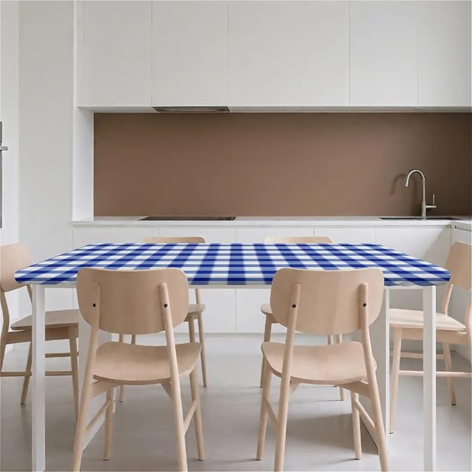 Rectangle Table Cloth Cover Waterproof Elastic Fitted Polyester Fitted Tablecloths for 4 Foot Tables for Indoor,Picnic, Camping, Outdoor （48" x 30"，Blue Grid）