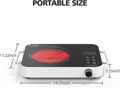 Electric Cooktop 110v, Portable Electric Stove 1800W Infrared Hot Plate, Nafewin Single Burner Cooktop Countertop with Handle, 4-Hours Timing Setting, Compatible for All Cookwares