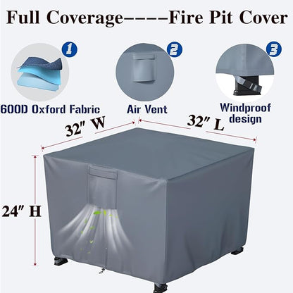 Chinchilla Heavy Duty 32 Inch Square Fire Pit Cover - 100% Waterproof & Weatherproof, Durable All-Season Protection for 29/30/31/32 Inch Propane Fire Pits and Tables