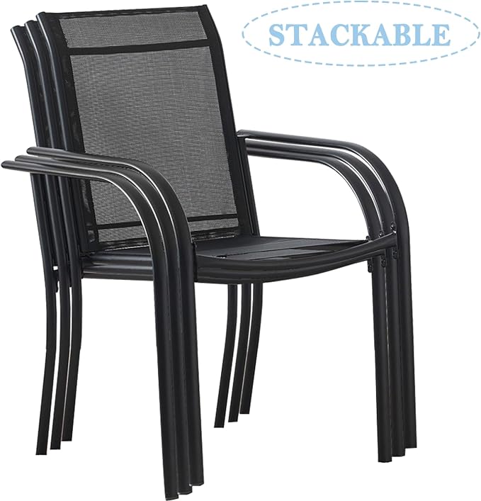 Stackable Patio Chairs Set of 4, Outdoor Dining Chairs - Image 4