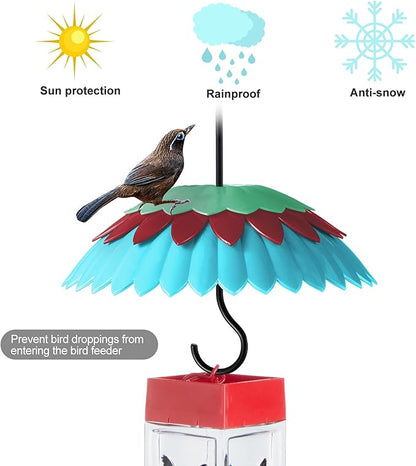 8" Bird Feeder Cover with Ant Moat, Skaithee Bird Feeder Baffle with Hummingbird Feeder Ant Guard & Rain Guard & Shepherd Hooks, Bright Colors Attract More Birds & Anti Rain/Snow/Ants (Blue 8 inches)
