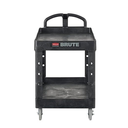 Rubbermaid Commercial Products 2-Shelf Utility/Service Cart, Medium, Black, Lipped Shelves, Ergonomic Handle, 500 Lbs Capacity, forfor Warehouse/Garage/Cleaning/Manufacturing