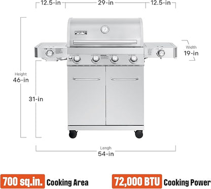 Monument Grills Larger 4-Burner Propane Gas Grills Stainless Steel with BBQ Cover(2 Items), Outdoor Use