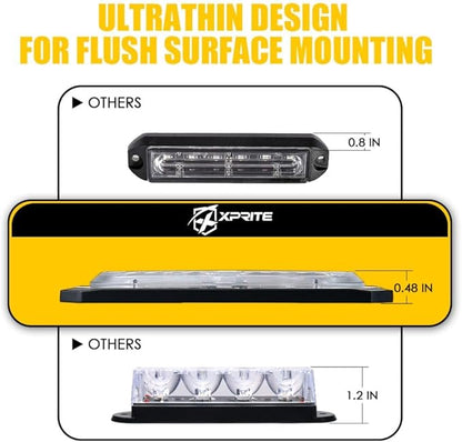 Xprite Amber/White LED Surface Mount Strobe Lights Kit, Grill Grille Side Marker Light Flashing Emergency Warning Light Assemblies w/Control Box for Trucks Vehicles ATV RV Cars Van 8PCS