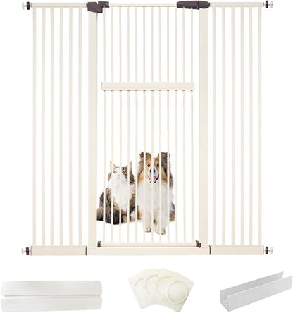 Lumizone Extra Tall Pet Gate 55.12" High Pressure Mounted 38.39"-59.24" Extra Wide (9 Sizes) 1.37" Gap for Cat Dog Stairs Doorway Hallway No Drilling Auto-Close (30.12"-59.24" W, Cream White)