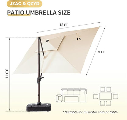 JZAC & QZYD 9x12 FT Cantilever Offset Patio Umbrella - Image 4