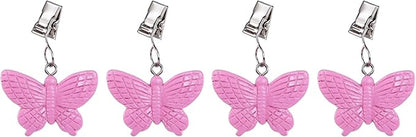 TwoFish Home Set of 4 Pink Butterfly Tablecloth Weights Clips Pink Butterfly Handicraft Tablecloth Clamps Pack of 4