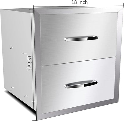 Outdoor Kitchen Drawers, Box Frame Style Flush Mount BBQ Drawer w/Stainless Steel Handle, BBQ Island Drawers For Patio Grill Station,Double Drawers