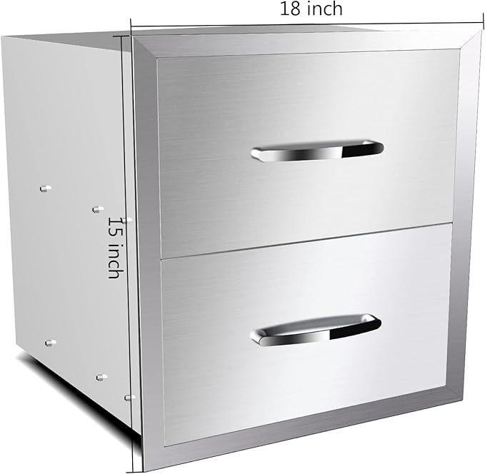 Pull Out Trash Drawer, Lower Sliding Rails Stainless Steel Roll Out Trash Bin Pull Out Tray With Handle For Outdoor Kitchen BBQ Island Grill Station,Double Drawers