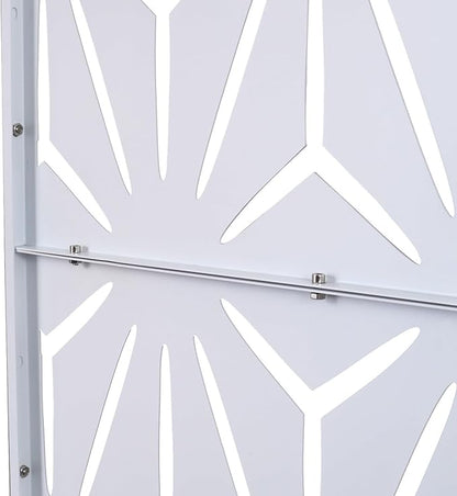Outdoor Privacy Screen, 76" H x 48" W Decorative Metal Panel, Steel Privacy Divider with Freestanding Base, Ideal for Garden, Patio, or Balcony, White