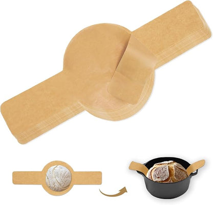Parchment Bread Sling for Dutch Oven, BlissBoard Disposable Bread Baking Mat with Long Handles, 50 Pcs Unbleached Parchment Paper for Air Fryer, Sourdough Transfer