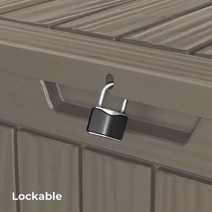 35 Gallon Outdoor Storage Box Waterproof Lockable Resin Deck Box Large, Patio Storage Bin for Pool Accessories Cushion Furniture, Garden Tools, UV-Resistant Outside Delivery Grey