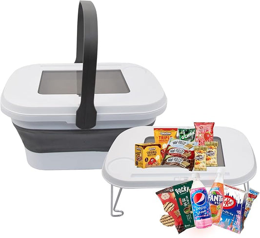 Picnic Basket for 2 Person, Foldable Bucket with Lid and Handles, Portable Outdoor Storage Bucket, 18 Liters, Ideal for Camping、Outdoors and Car Trunks (White)