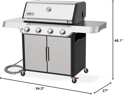 Weber Genesis S-415 Natural Gas Grill for Outdoor Grilling, 4 Burners, Stainless Steel