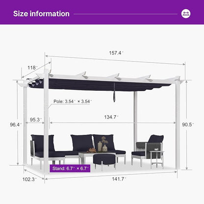 PURPLE LEAF Outdoor White Pergola 10' x 13' w/Double Canopy, aluminum frame - Image 2